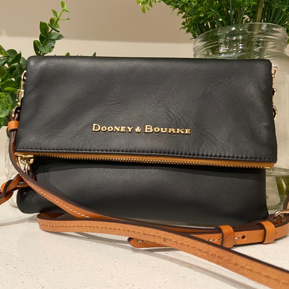 Dooney & Bourke Black Leather Fold-Over Crossbody